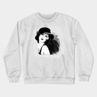 Girl with a Hat - Black & White Illustration Crewneck Sweatshirt